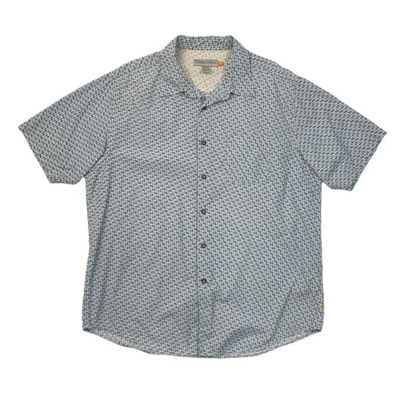 Quiksilver Shirt Mens XXL 2XL Custom Fit Blue White Wavy Waves Abstract Cotton - Picture 1 of 11